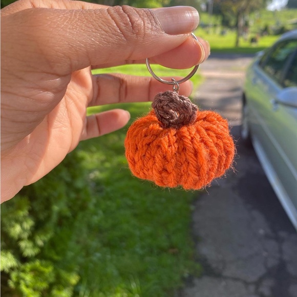 Handmade Crochet Pumpkin Keychain - Picture 2 of 7